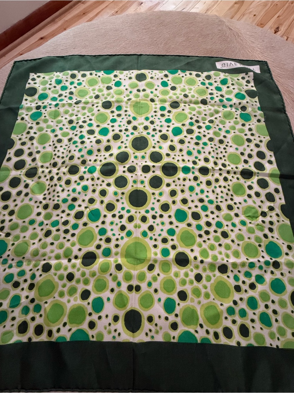 Givenchy Green and Ivory Dot Mosaic Silk Scarf - Picture 8 of 11